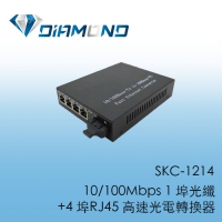 SKC-1214 10/100Mbps 1 埠光纖+4 埠RJ45 高速光電轉換器