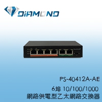 PS-40412A-AE 6埠 10/100/1000 網路供電型乙太網路交換器
